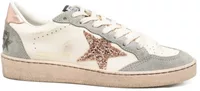 Golden Goose Ball Star White Nappa Glitter Star Metallic Silver Heel Tab (W)
