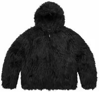 x Ys Faux Fur Windstopper Hooded Bomber Jacket Black