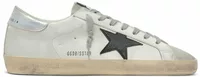 Golden Goose Super-Star White Leather Black Nubuck Star Silver Metallic Leather Heel Tab (M)
