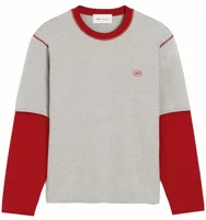 Double Sleeves Cotton T-Shirt with Ami Patch Ash Grey Chine/Red