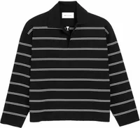 Striped Cotton Polo with Ami Patch Black/White
