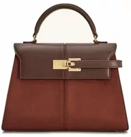 Faux Suede Top Handle Bag Mocha Brown
