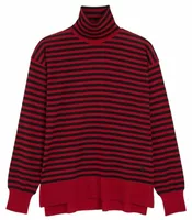 Sailor Striped Wool and Silk Turtleneck Sweater Ruby Red/Black