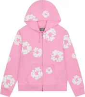 Cotton Wreath Zip Hoodie Pink