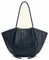 Woven Texture Wide Tote Bag Navy Blue
