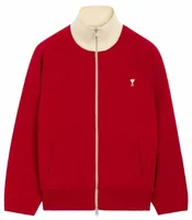 Ami Paris Ami De Coeur Zipped Cotton Sweatshirt Ruby Red/Ivory