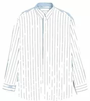 Large Striped Cotton Shirt with Removable Collar Cashmere Blue/Ivory