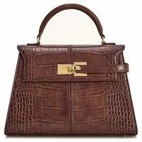 Croc-Embossed Top Handle Bag Chestnut Brown
