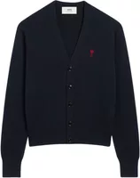 Ami Paris Ami De Coeur Contrasted Merino Wool Cardigan Blue