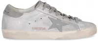 Golden Goose Super-Star Gray White Glitter Ice Gray Leather Star Gray Suede Heel Tab (W)