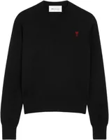Ami Paris Ami De Coeur Contrasted Crewneck Wool Sweater Black