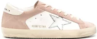 Golden Goose Super-Star Pink Cream Suede Silver Metallic Star Beige Croc Heel Tab (W)