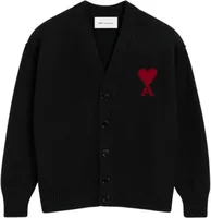 Ami Paris Ami De Coeur Contrasted Merino Wool Cardigan Black Red