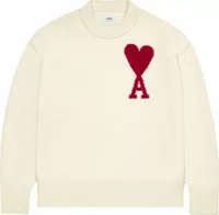 Ami Paris Ami De Coeur Felted Merino Wool Sweater Off White/Red