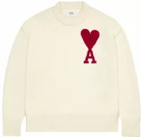 Ami Paris Ami De Coeur Felted Merino Wool Sweater Off White/Red