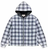 Zip Hooded Plaid Shirt Blue