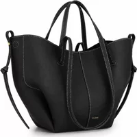 Polène Cyme Mini Edition Textured Black with Ecru Stitching