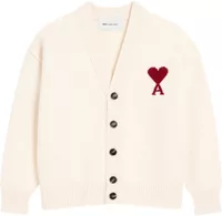 Ami Paris Ami De Coeur Contrasted Merino Wool Cardigan White Red