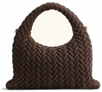 Faux Suede Quilting Handle Bag Dark Brown