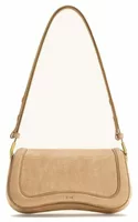 Croc-Embossed Faux Suede Shoulder Bag Beige