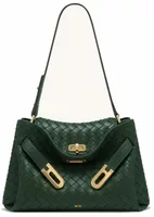 Woven Texture Double Buckle Shoulder Bag Teal