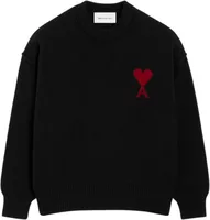 Ami Paris Ami De Coeur Contrasted Crewneck Merino Wool Sweater Black Red
