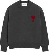Ami Paris Ami De Coeur Contrasted Crewneck Merino Wool Sweater Grey Red