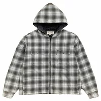 Zip Hooded Plaid Shirt Charcoal
