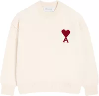 Ami Paris Ami De Coeur Contrasted Crewneck Merino Wool Sweater White Red