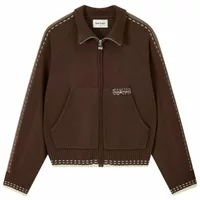 Work Trip Zip-Up Knit Cardigan Brown