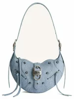 Denim Embossed Shoulder Bag Blue