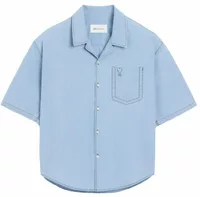 Ami De Coeur Boxy Cotton Short-Sleeve Shirt Cashmere Blue