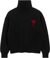 Ami Paris Ami De Coeur Contrasted Funnel Neck Merino Wool Sweater Black