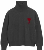 Ami De Coeur Funnel Neck Wool Sweater Heather Grey/Red