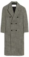 Long Double Breasted Wool Herringbone Coat Black/Ivory