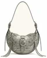 Studded Shoulder Bag Cement Grey Croc