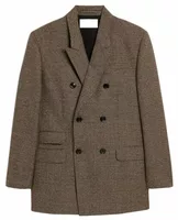 Double Breasted Houndstooth Wool Blazer Chocolate Brown/Black