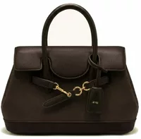 JW PEI Alina Belted Satchel Bag Dark Brown Canvas