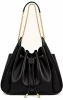 Ruched Drawstring Chain Bucket Bag Black
