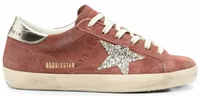 Golden Goose Super-Star LTD Red Suede Silver Glitter Star Laminated Leather Heel Tab (W)