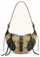 Faux Suede Studded Shoulder Bag Khaki Green