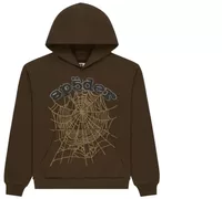Sp5der Og Web Rhinestone Hoodie Brown