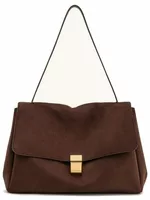 Faux Suede Shoulder Bag Dark Brown