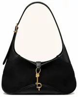 Faux Suede Key Charm East-West Shoulder Bag Black
