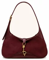 Faux Suede Key Charm East-West Shoulder Bag Burgundy