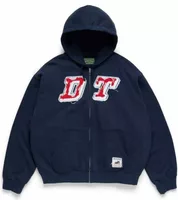 Distressed Tackle Twill Zip Up Hoodie Navy