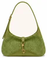 Faux Suede Key Charm East-West Shoulder Bag Green Croc