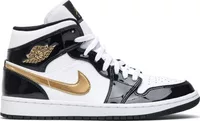 Nike Air Jordan 1 Mid Patent Black White Gold