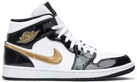 Nike Air Jordan 1 Mid Patent Black White Gold
