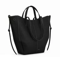 Polène Cyme Tote Edition Textured Black with Ecru Stitching